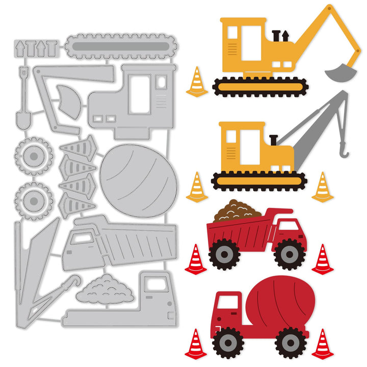 Car Truck Cut Die Crane and Tanker Embossing Template Cones and Wheel Die Cut Construction Vehicle Cut Die for Child Boy for Card Scrapbooking Card DIY Craft