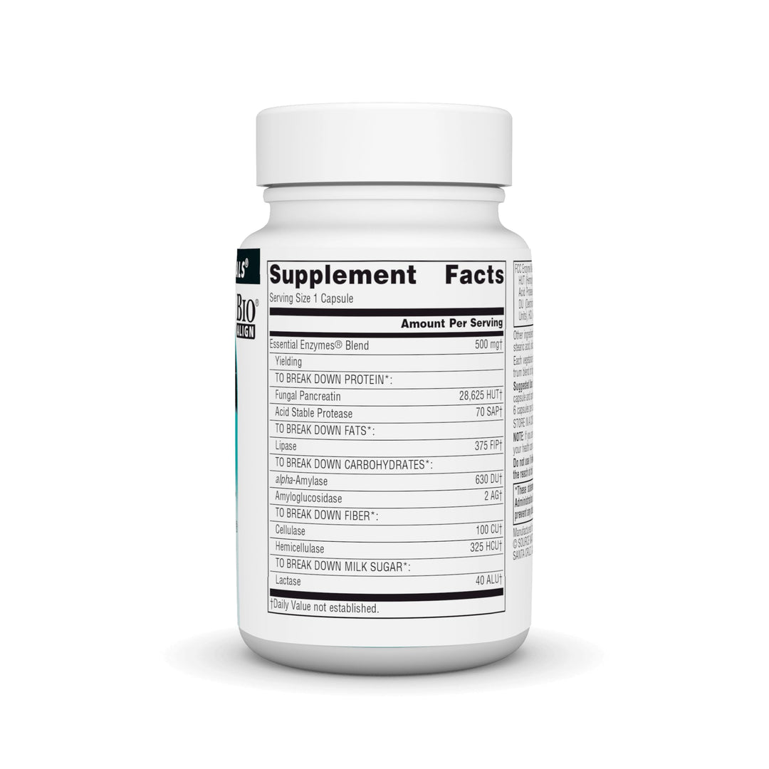 Essential Enzymes 500mg Bio-Aligned Multiple Enzyme Supplement Herbal Defense for Digestion, Gas, Constipation & Bloating Relief - Supports Immune System* - 60 Vegetarian Capsules
