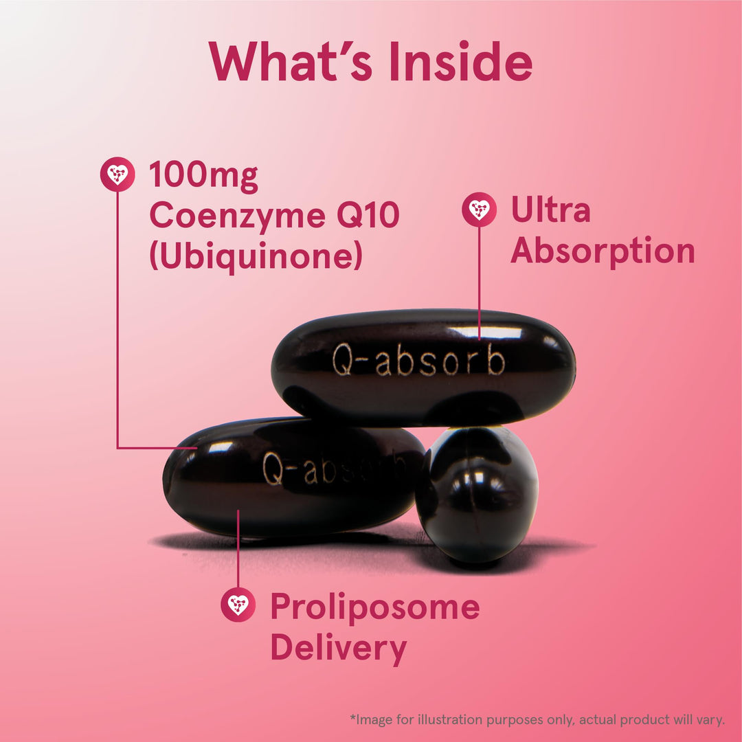 Q-absorb Co-Q10 100 mg, Dietary Supplement, Antioxidant Support for Mitochondrial Health, Cellular Energy Production and Cardiovascular Health, 120 Softgels, 120 Day Supply