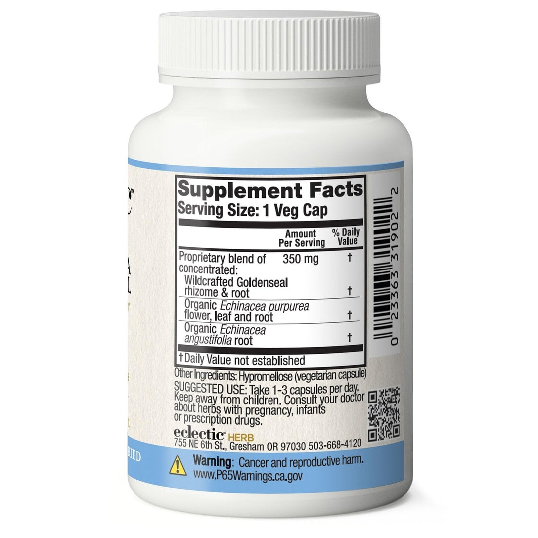 Eclectic Institute Raw Fresh Freeze-Dried Non-GMO Echinacea - Goldenseal | Immune, Respiratory, and Digestive Health | 90 CT (350 mg)