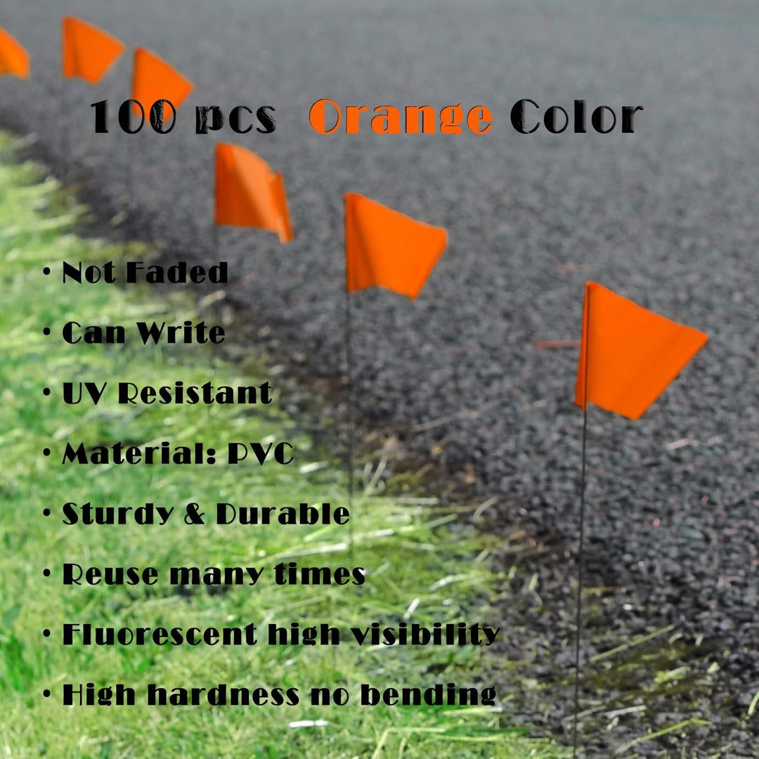Zozen 100Pack Fluorescent Orange Marking Flags, Writable | Marker Flags - 15x4x5 Inch, Lawn Flags, Landscape Flags, Marker Flags for Lawn, Survey Flags, Irrigation Flags, Sprinkler Flags, Survey Flags.