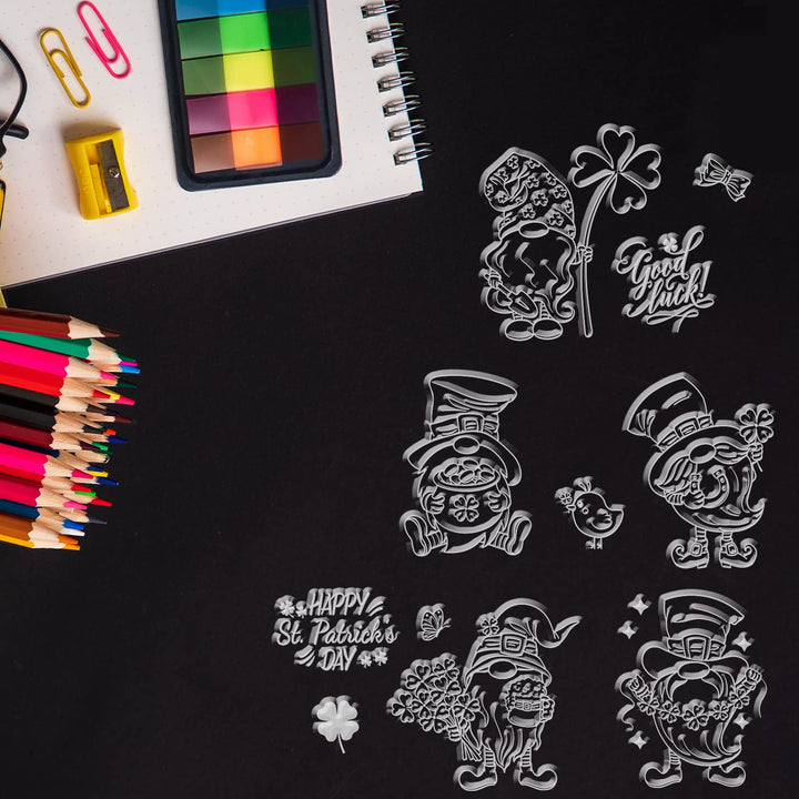 Gnome Silicone Clear Stamps Elf Transparent Stamp for Saint Patrick Day's Day Christmas Birthday Valentine's Day Cards Making DIY Scrapbooking Photo Album Decoration Paper Craft