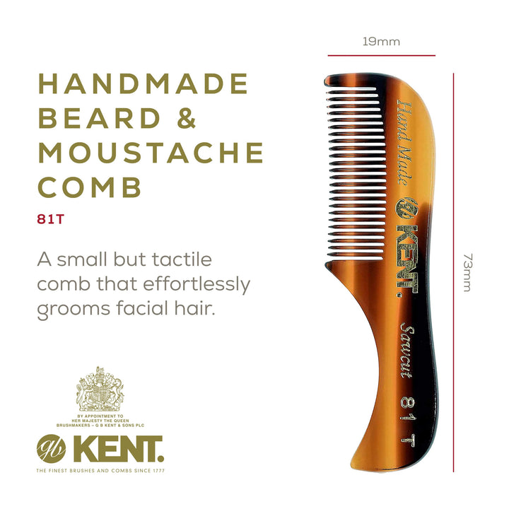 81T Freddie Handmade Beard Mustache Comb - Extra Small. Unbreakable Fine Toothed Beard and Moustache Combs Pocket Size for Facial Hair Grooming. Hand-Made Saw-Cut & Polished