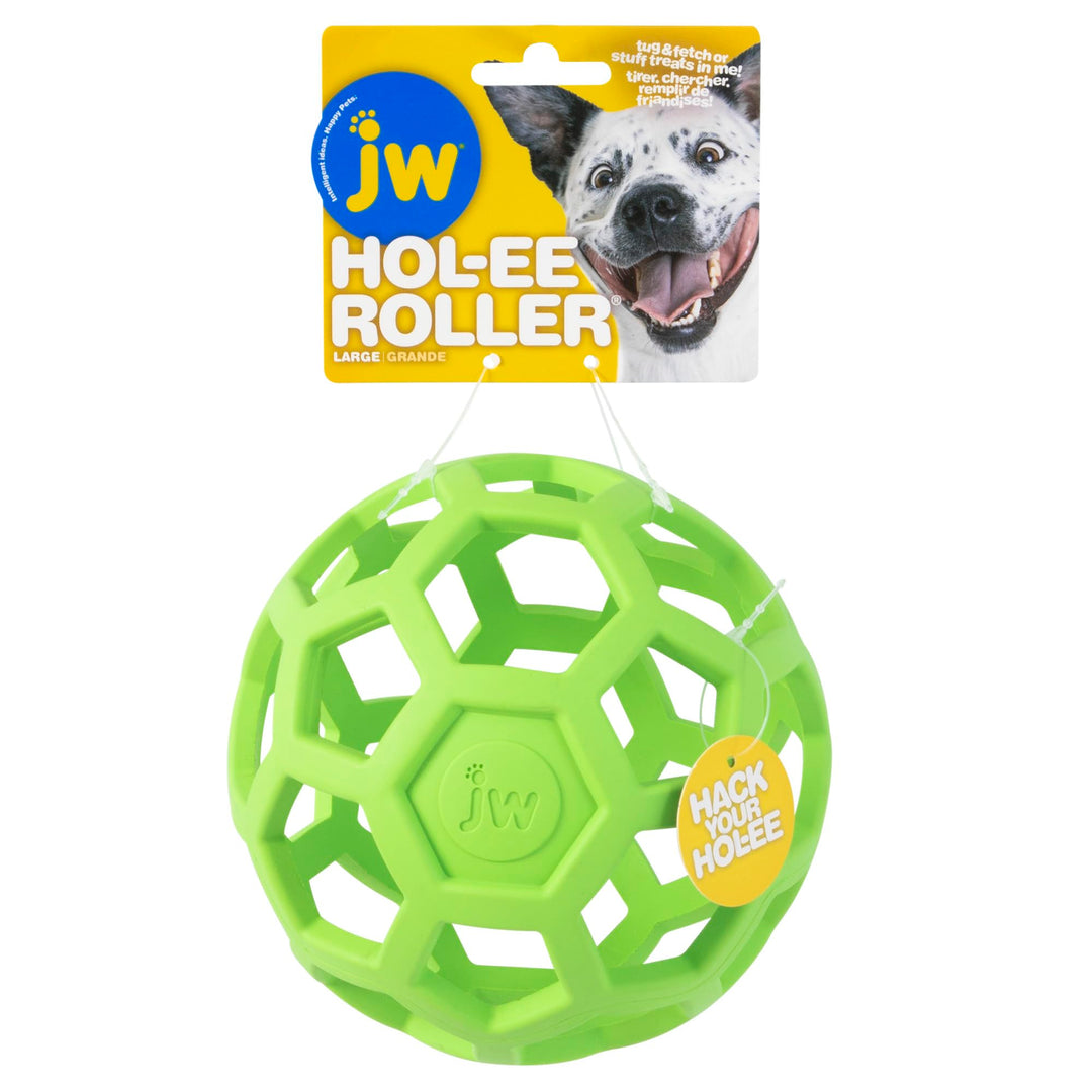 Hol-ee Roller Dog Toy Puzzle Ball, Natural Rubber, Large (5.5 Inch Diameter), Colors May Vary