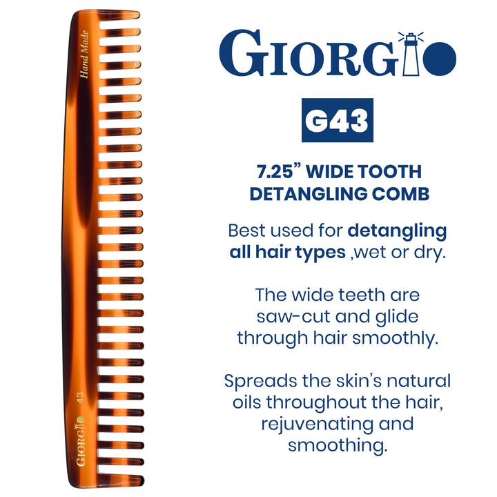 GWL Giorgio Hand Made Flexible Comb 7 1/4 Long Tortoise