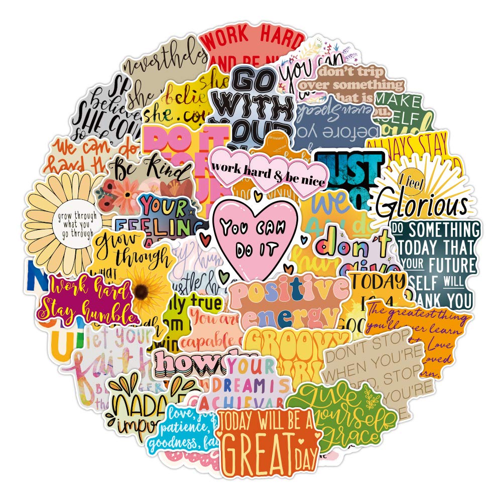 Reward Motivational Sticker Pack of 50 Inspirational Quote Stickers Decals for Laptops Water Bottles Luggage Helmet