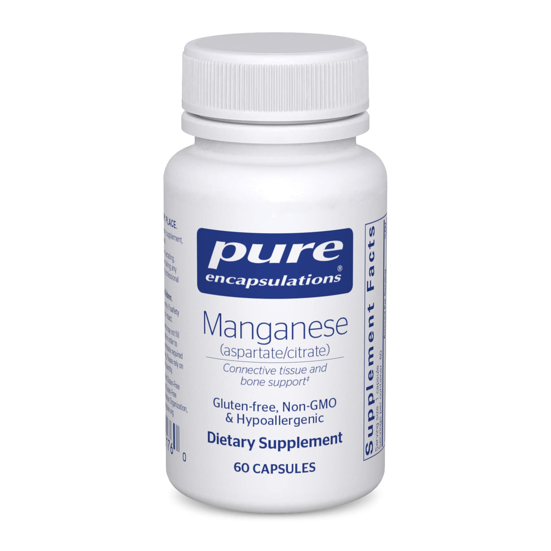 Manganese (Aspartate/Citrate) | Hypoallergenic Trace Mineral Supplement for Connective Tissue and Bones | 60 Capsules