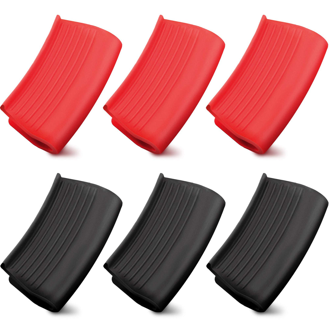 3 Pairs Silicone Assist Handle Holder Hot Handle Holder Sleeves Heat Insulated Pot Grip Scald-Proof Pan Grip Cover for Cast Iron Woks Frying Pans Griddles Skillets Oven Trays (Red, Black)
