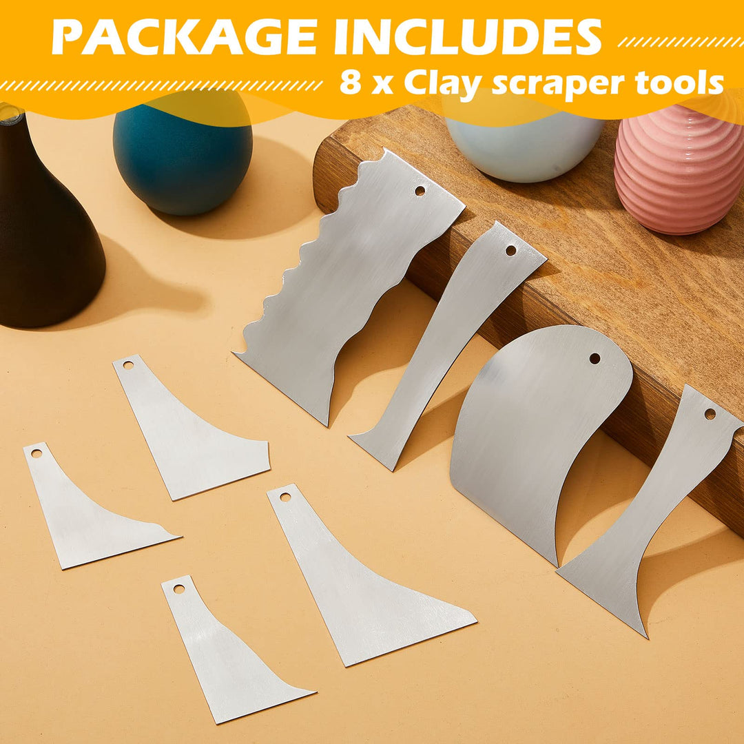8 Pcs Metal Pottery Tool Profile Rib Bundle Stainless Steel Clay Scraper Tool Handy Sculpting Ceramics Scoring Potteries Serrated Pottery Trimming Tools for Sculpture Crafts, 8 Designs
