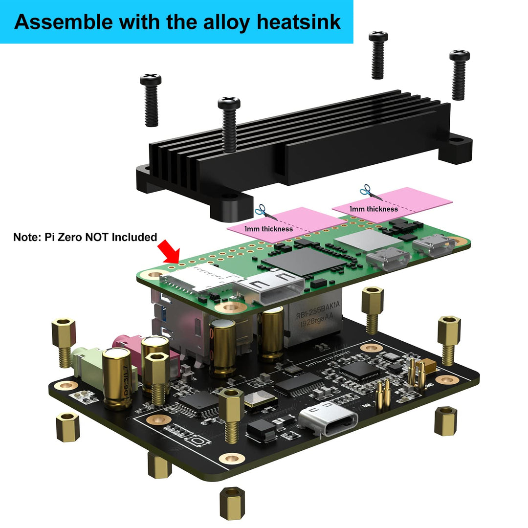 Raspberry Pi Zero 2/2W Heatsink Kit Raspberry Pi Zero Ethernet Expansion Board Raspberry Pi Zero DAC Input/Ouput Support All Raspberry Pi System