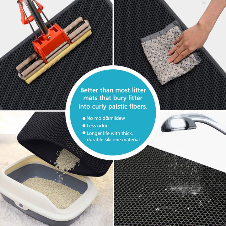 Small Cat Litter Box Mat: Easy Clean Kitty Litter Trapping Mat for Floor, Plastic Cat Box Pad (15 * 24in, Black, 1p)