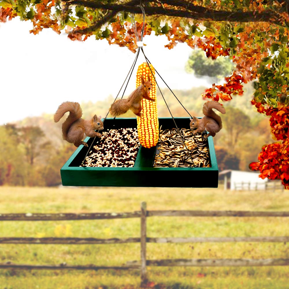 Solution4Patio Garden Platform Wild Bird Feeder for Outside, Large Hanging Mesh Tray Chipmunks/Squirrel Feeder, Maximum Bird Viewing, Large Capacity, Easy to Clean & Refill, B116A00