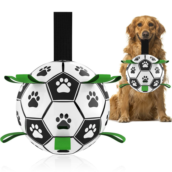 Dog Toys Soccer Ball with Straps, World Cup Interactive Dog Toys for Tug of War, Puppy Birthday Gifts, Dog Tug Toy, Dog Water Toy, Durable Dog Balls for Medium Large Dogs(8 Inch)
