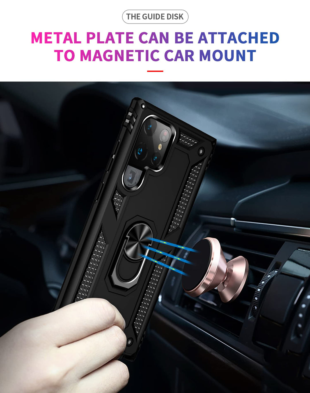 Military Grade Drop Impact for Samsung Galaxy S22 Ultra Case Galaxy S22 Ultra 5G Case 360 Metal Rotating Ring Kickstand Holder Armor Heavy Duty Shockproof Case for Galaxy S22 Ultra Phone Case (Black)