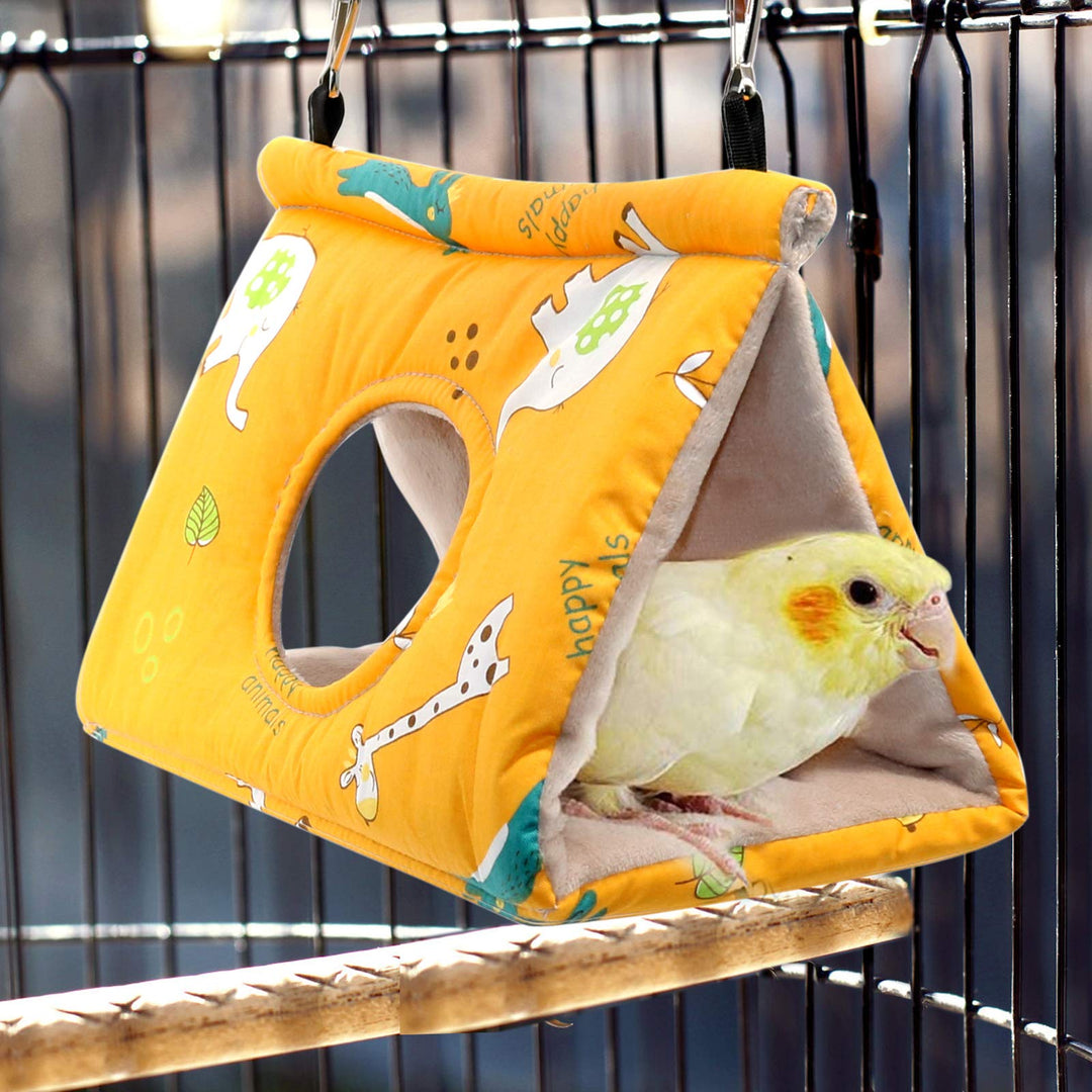 Winter Warm Bird Nest House - Hanging Hammock Velvet Shed Hut Cage Plush Fluffy Birds Hideaway Sleeping Bed Fuzzy for Parrot Parakeet Cockatiels Budgies Lovebird Medium(Yellow)