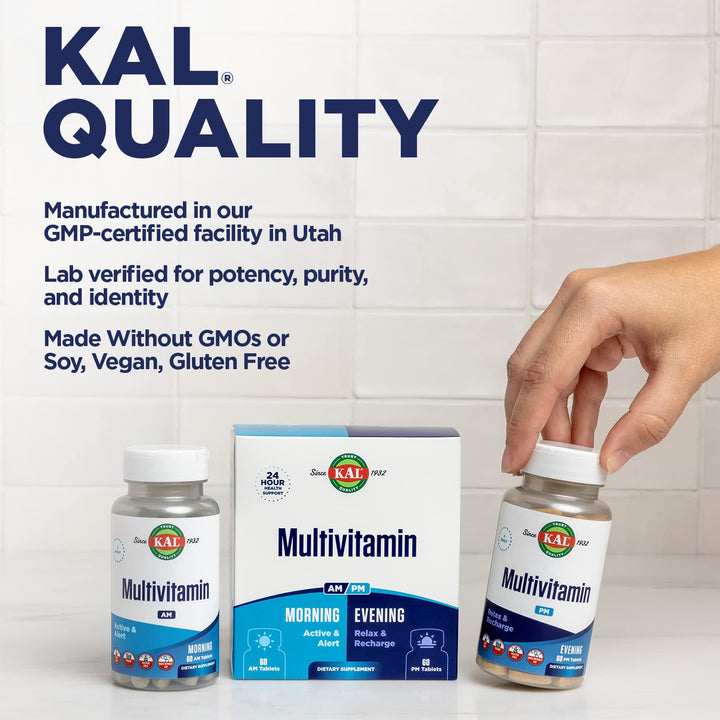 Multivitamin AM/PM, 2-in-1 Womens and Mens Multivitamins Supplements, Turmeric, Tart Cherry, Organic Matcha and Spirulina for Immune,and Cellular Support, Gluten Free, 30 Servings, 120 Tablets