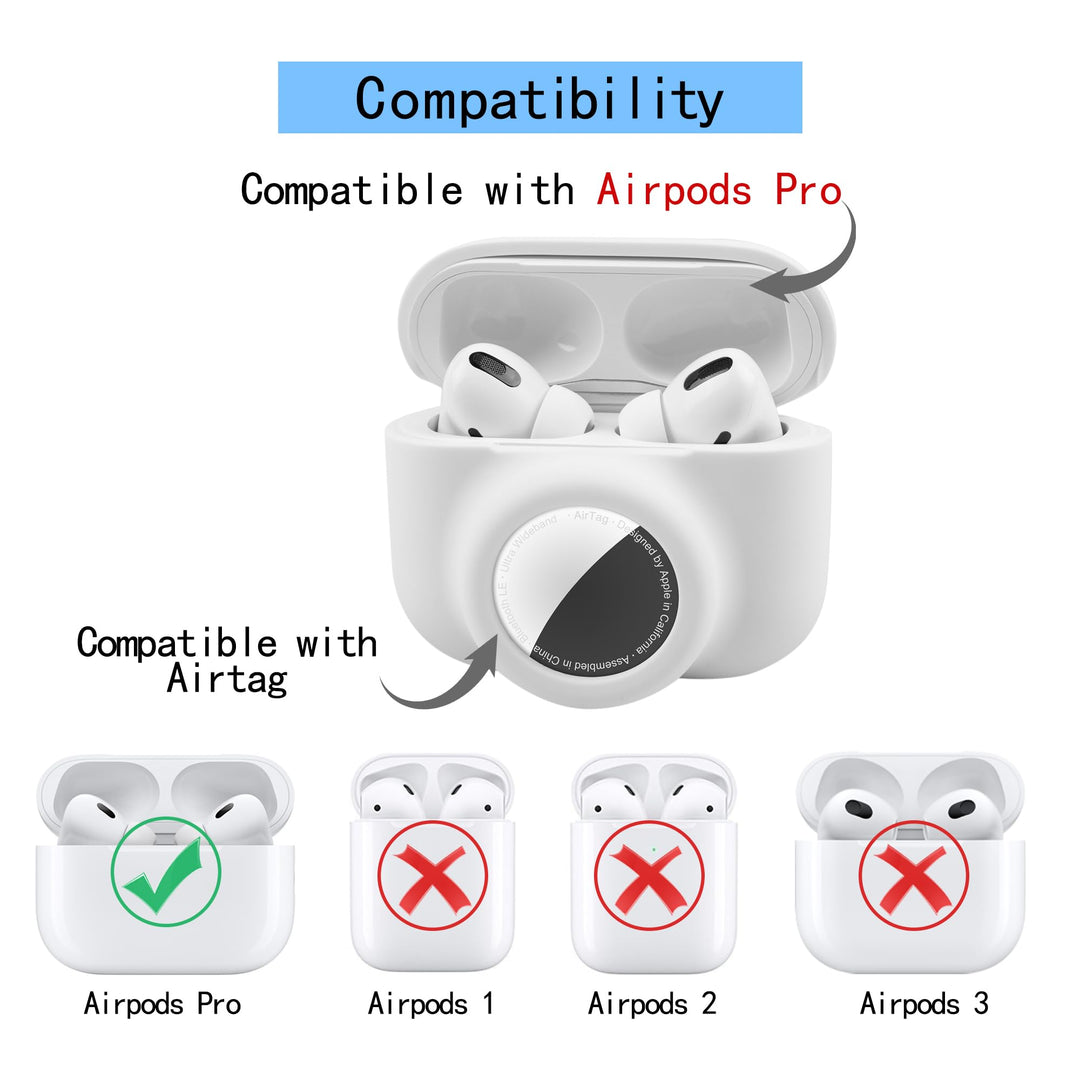 2 in 1 Protective Skin Case Compatible for Airpods Pro and Airtag Case Combo Set, Silicone GPS Tracker Cover Holder, Soft Shock-Proof Anti-Scratch Anti-Lost(White)