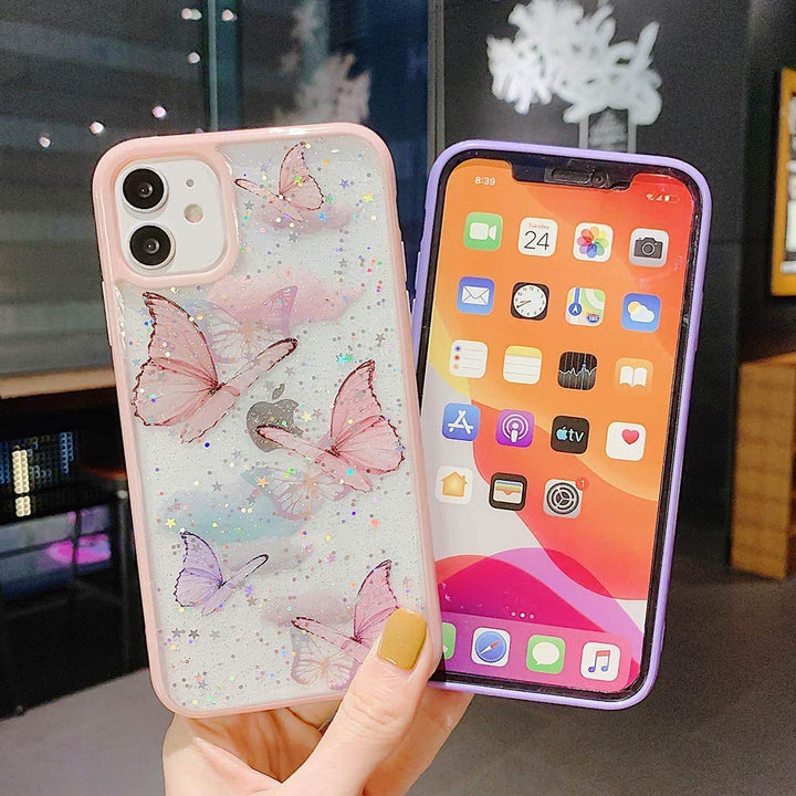 iPhone 11 Case Glitter Butterfly Sparkle Case for Women Girls,Cute Slim Soft Silicone Gel Bling Phone Case Cover Compatible for Apple iPhone 11 - Purple Butterfly
