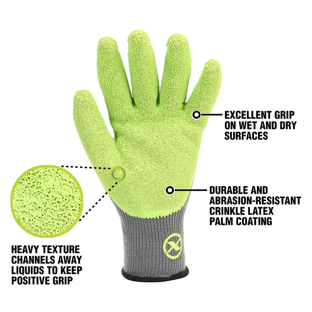 GC240L Crinkle Latex Dip, Gray/ZillaGreen, L Garden Gloves