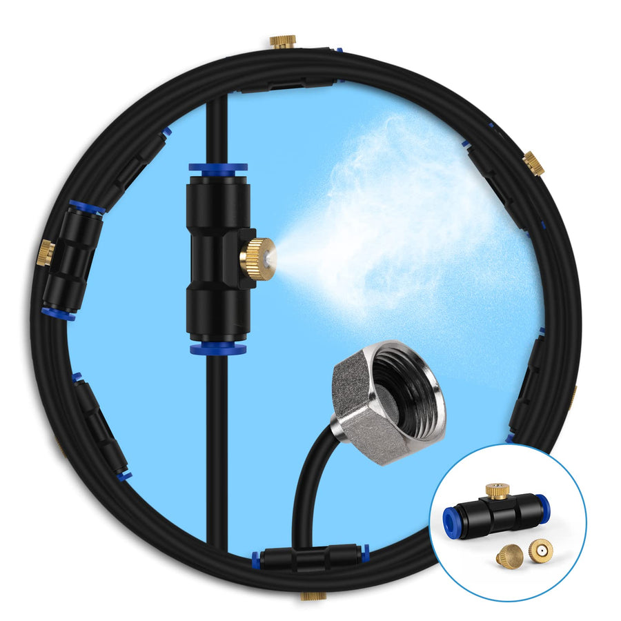 Misting Cooling System, Outdoor Misting System for Patio, 40 FT Misting Line+10 Mist Nozzles+3/4 Brass Adapter,Outdoor Mister System for Patio Garden Trampoline Greenhouse