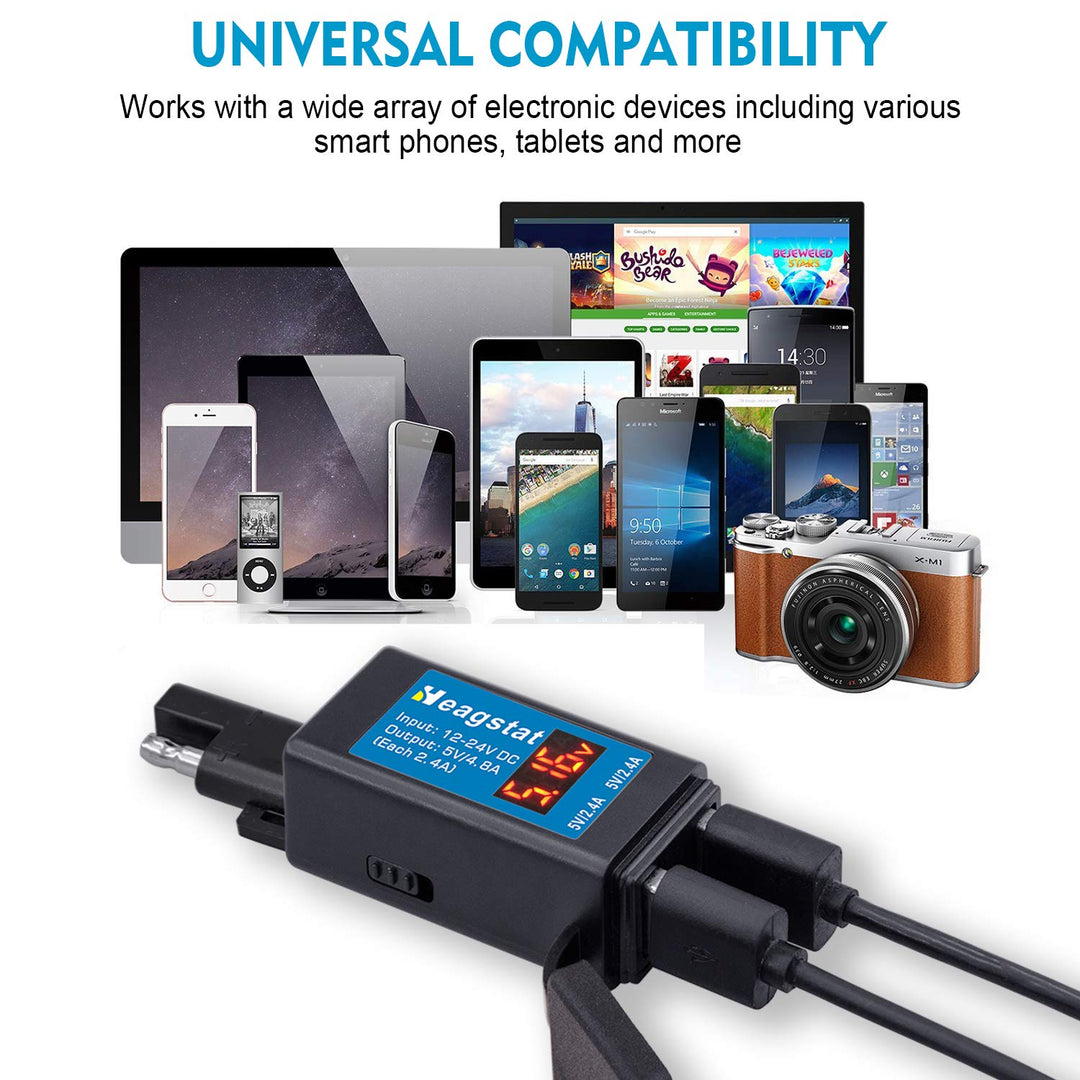 Motorcycle SAE to USB Port Power for GPS, Smartphone MP3, Motion Camera