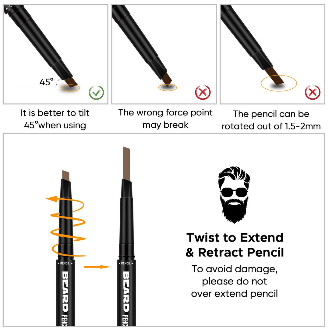 Beard Pencil Filler 2 Pack for Men Beard Patchy, Beard Filler Pencil for Natural Finish Patchy Facial Hair (Light Brown)