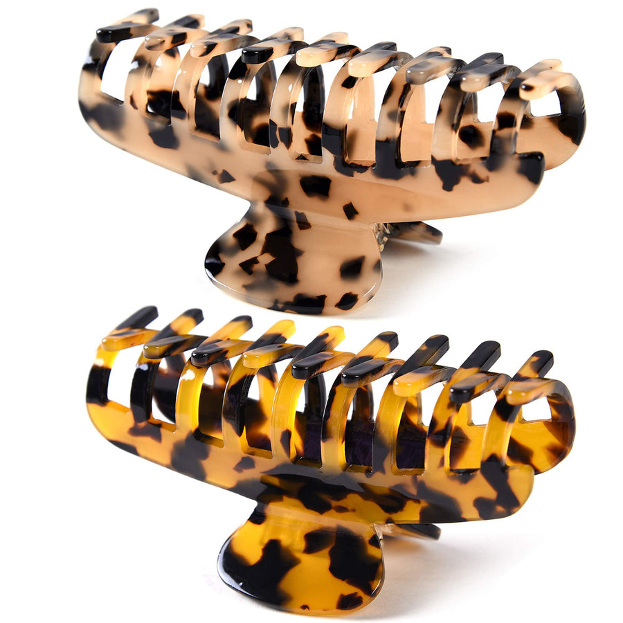 Fsmiling Big Claw Clips For Long Hair,Celluloid Leopard Print Large Hair Clips For Thick Hair,3.8 Inch Tortoise Hair Claws For Women,2 Color Available (2 Packs)