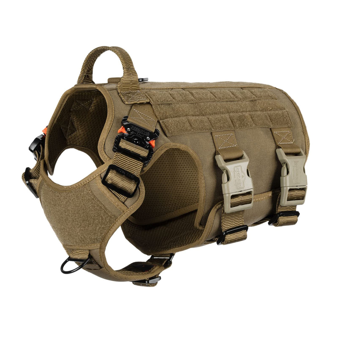 GN5 Tactical Dog Harness for Large Sized Dogs,Hook and Loop Panels,Walking Training Work Dog MOLLE Vest with Handle,No Pulling Front Leash Clip (L :Chest:28-35, Brown)