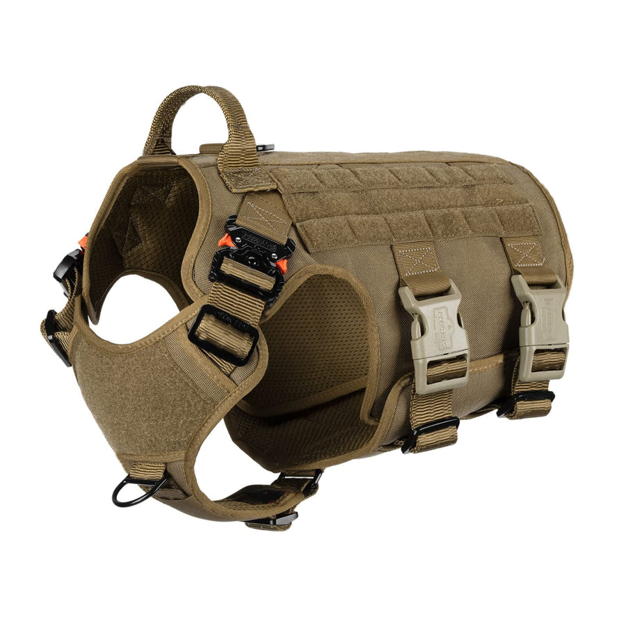 GN5 Tactical Dog Harness for Large Sized Dogs,Hook and Loop Panels,Walking Training Work Dog MOLLE Vest with Handle,No Pulling Front Leash Clip (L :Chest:28-35, Brown)