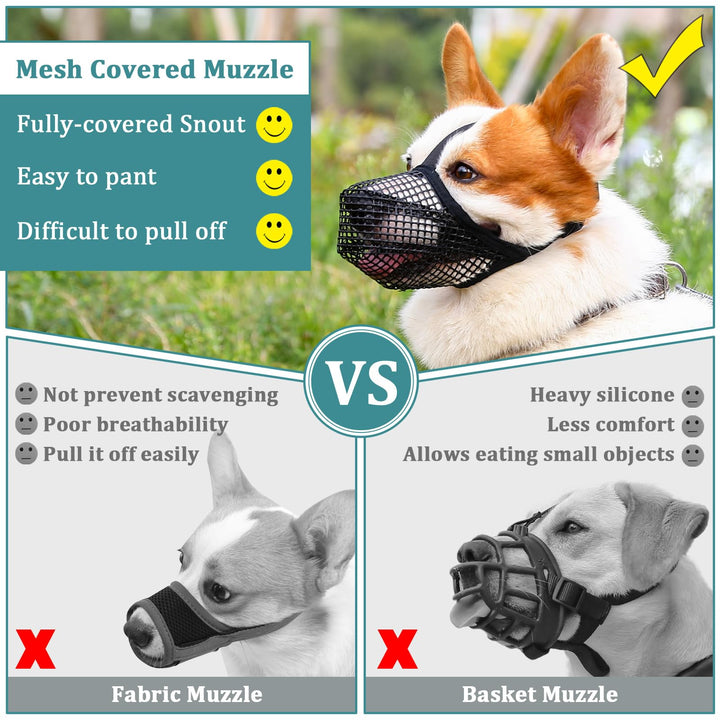 Dog Muzzle, Patented Mesh Muzzles for Small Medium Large Dogs, Soft Covered Mouth Guard with Adjustable Straps, Prevent Biting Chewing and Licking
