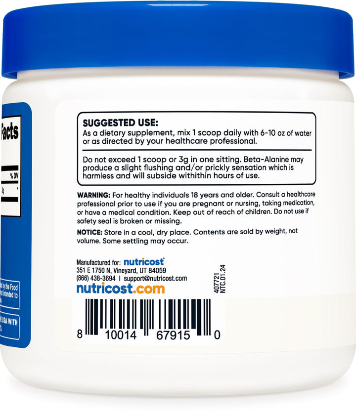 Beta Alanine Powder 300 Grams (10.7oz) - 3 Grams Per Serving
