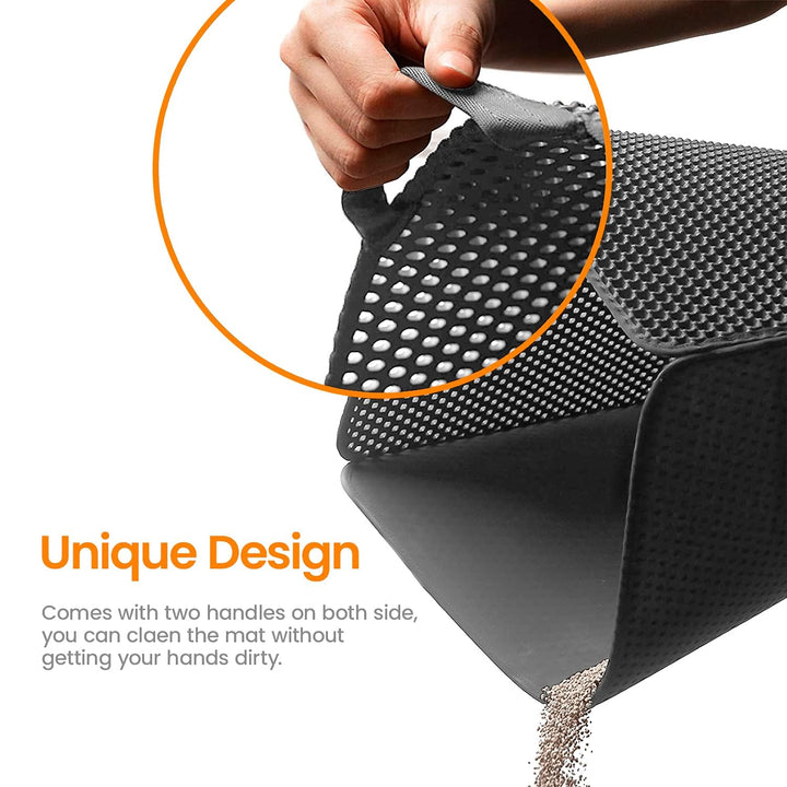 Conlun Cat Litter Mat-30X24 Jumbo Litter Trapping Mat EVA Honeycomb,Urine & Waterproof Scatter Control Matt for Cat with Handle Design Easier to Clean, Less Waste, Soft On Paws, Gray