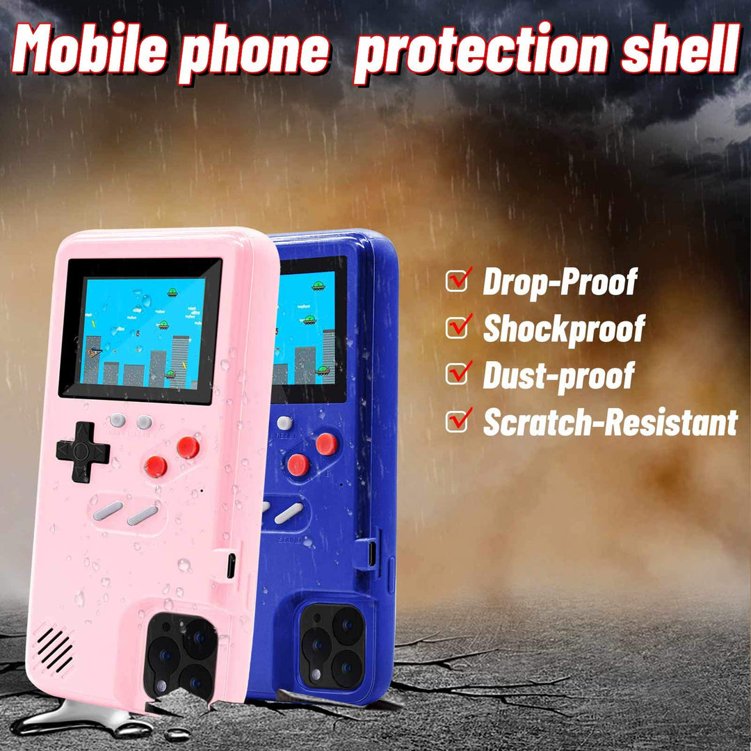 Game Console Case Compatible for iPhone 13/13 Pro, Retro Protective Cover Self-Powered Case with 36 Small Games, Full Color Display, Shockproof Video Game Bumper ONLY for 13/13 Pro - Pink