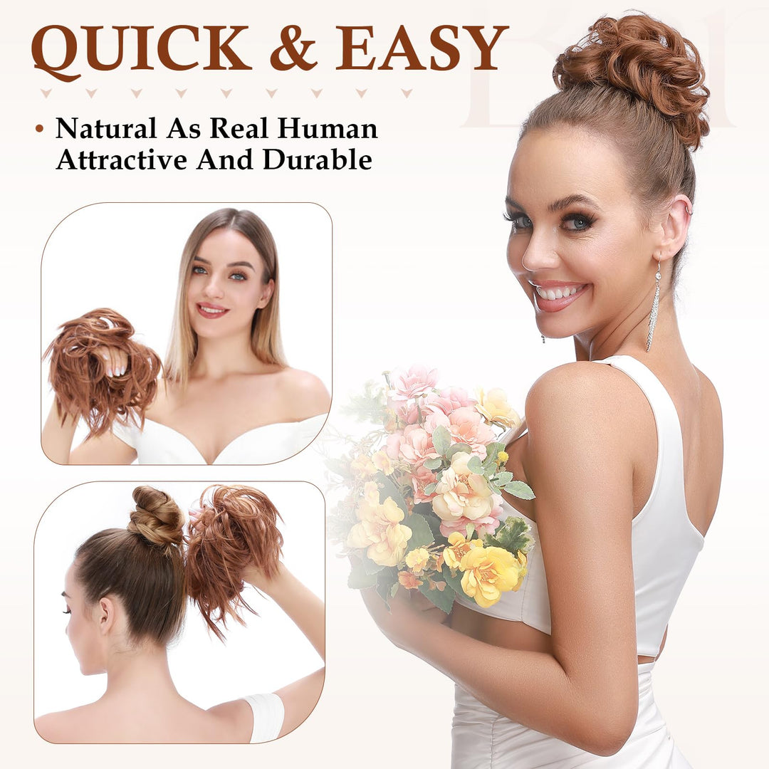Messy Bun Hair Piece Scrunchy Updo Hair Pieces for Women Fluffy Wavy Hair Bun Scrunchies Donut Hairpiece Synthetic Chignons with Elastic Rubber Band Burgundy Red 1Pc