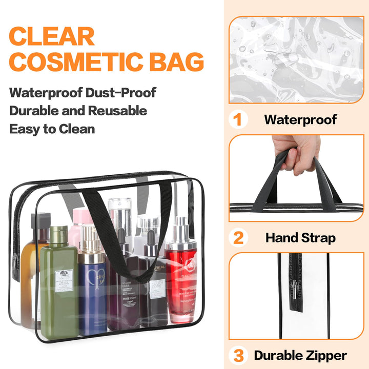 2 Pieces Large Clear Makeup Cosmetic Toiletry Organizer Bag, Clear Plastic Tote Bags, Waterproof Transparent Small Clear Handbag Purse