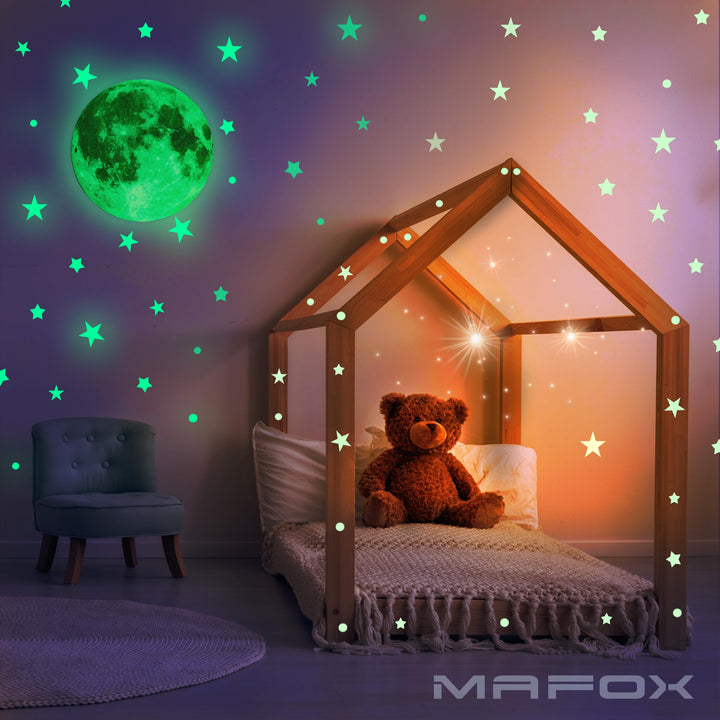 Glow in The Dark Wall or Ceiling Stars with Moon Stickers – Luminous Decal Stickers for Simulated Moon Effect at Night – Ideal Kids Decor or Adults – for Kids Boys Girls