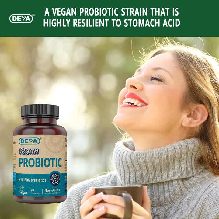 Vegan Probiotic with FOS Prebiotics Supplement - 2 Billion CFU with 100 MG of Prebiotics Per Serving for Men & Women - Non-Dairy Gluten Free - Naturally Shelf Stable - 90 Capsules