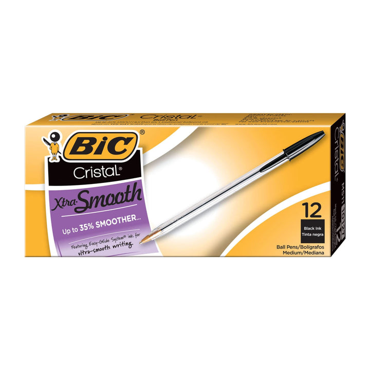 Cristal Xtra Smooth Black Ballpoint Pens, Reliable Medium Point (1.0mm), 12-Count Pack