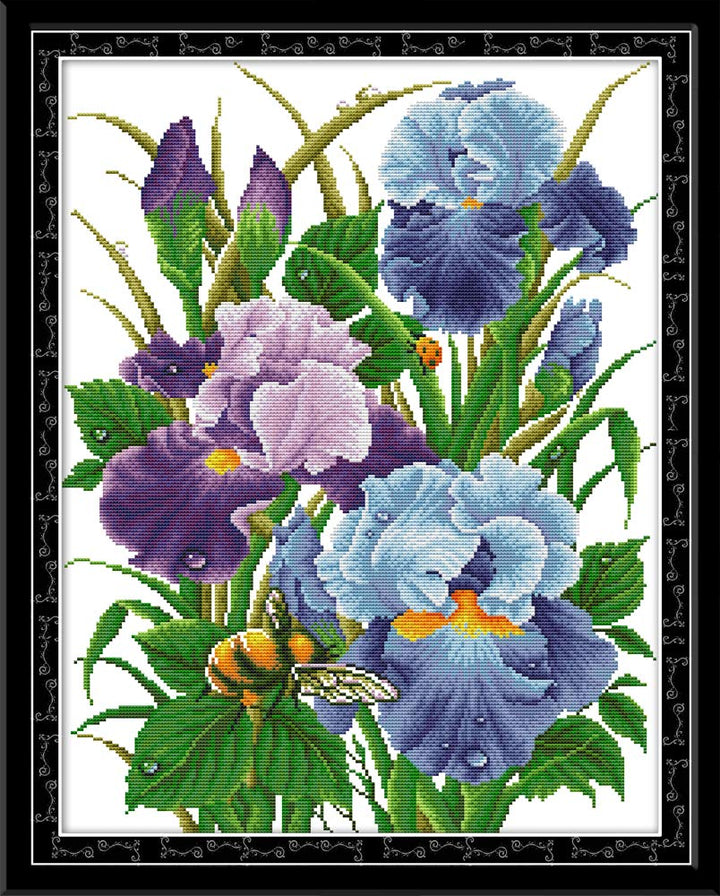 Cross Stitch Kits for Adults Flowers Stamped Kit Printed 11CT Fabric Cross Stitching DIY Art DMC Needlecrafts Embroidery Kit for Adults (Stamped, Iris Flowers)