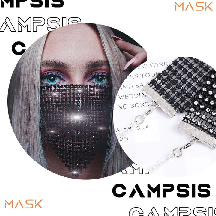 Sparkly Crystal Mesh face Mask Chain Rhinestone Masquerade Face Masks Black Dance Party Nightclub Face Necklace Jewelry for Women and Girls