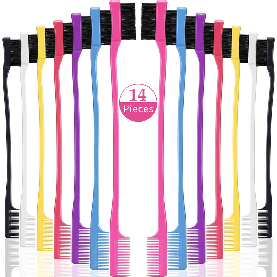 14 Pieces Hair Edge Brush Double Sided Control Hair Brush Comb Set Smooth Comb Grooming, 7 Colors