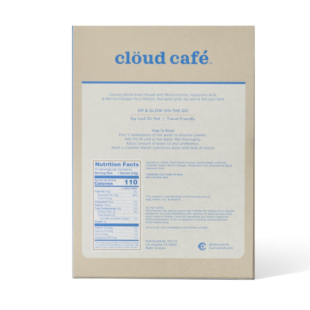 Collagen Infused Vanilla Latte Instant Coffee Packets - Hyalruonic Acid, Multivitamin Powder, & Marine Collagen Single Serve Instant Coffee (10 Sachets)