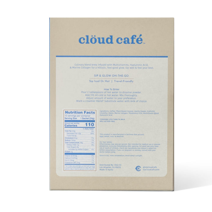 Collagen Infused Vanilla Latte Instant Coffee Packets - Hyalruonic Acid, Multivitamin Powder, & Marine Collagen Single Serve Instant Coffee (10 Sachets)