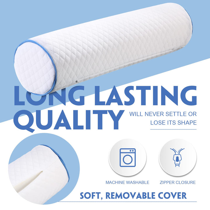 2 Pieces Cervical Neck Roll Pillow Memory Foam Round Cylinder Bolster Lumbar Pillow with Washable Cover Neck Pillows Support for Sleeping Travel Head Bed Back Legs Knees, 17.7 x 4.3 Inch (White)