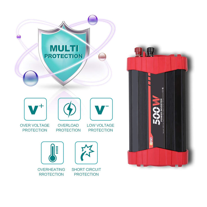 500W Power Inverter, Car Power Inverter DC 12V to 110V AC Car Inverter Converter 4 USB Quick Charging Ports and Dual AC Outlets Car Charger Adpater with Cigarette Lighter Cable and Battery Clamps
