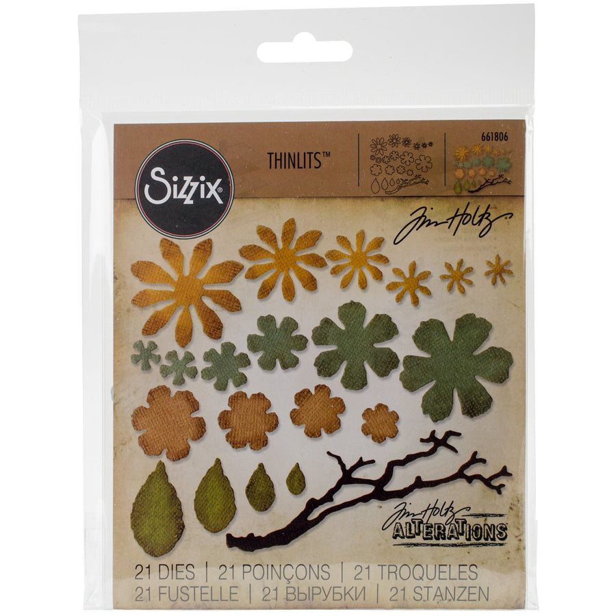 , Multi Color, Thinlits Die Set 661806, Tattered Florals by Tim Holtz, 21 Pack, One Size (SIZ661806)