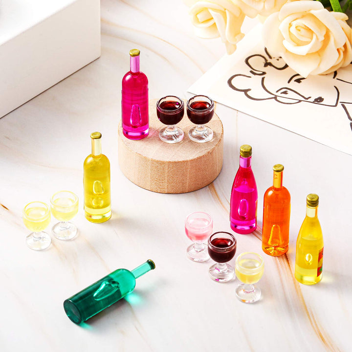 18 Pieces Dollhouse Wine Bottles Champagne Cups for Doll Miniature Wine Glasses Goblet Cups Mini Red Wine Bottles Miniature Drink Bottles Kitchen Accessories for Dollhouse Decors (Red Wine Style)