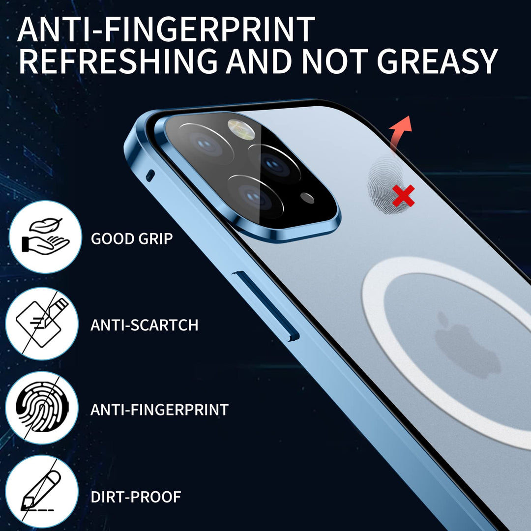 Case for iPhone 13 Pro Max, Compatible with Magsafe 360 Degree Full Body Protection Case Magnetic Attraction Metal Bumper+Front Glass+PC Back Cover for iPhone 13 Pro Max (6.7 inch) (Blue)