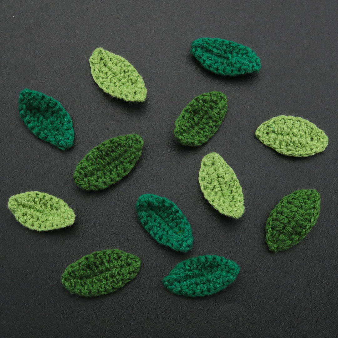 Crochet Green Leaf 12PCS Mixed Green Handmade Crocheted Flowers Leaves Small Applique for Decorative Embellishment Cardmaking Scrapbook Craft