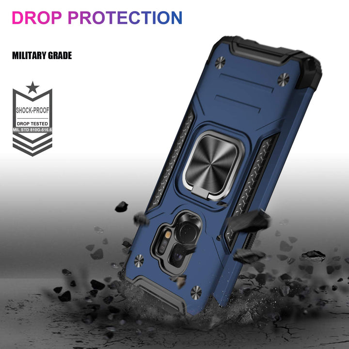 for Galaxy S9 Case,Dual Layer Soft Flexible TPU and Hard PC Anti-Slip Full-Body Rugged Protective Phone Case with Magnetic Kickstand for Samsung Galaxy S9 Blue